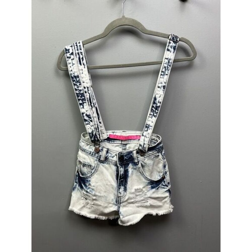Tinseltown Denim Acid Washed Bib Overall Jean Shorts Shortalls Womens‎ XS